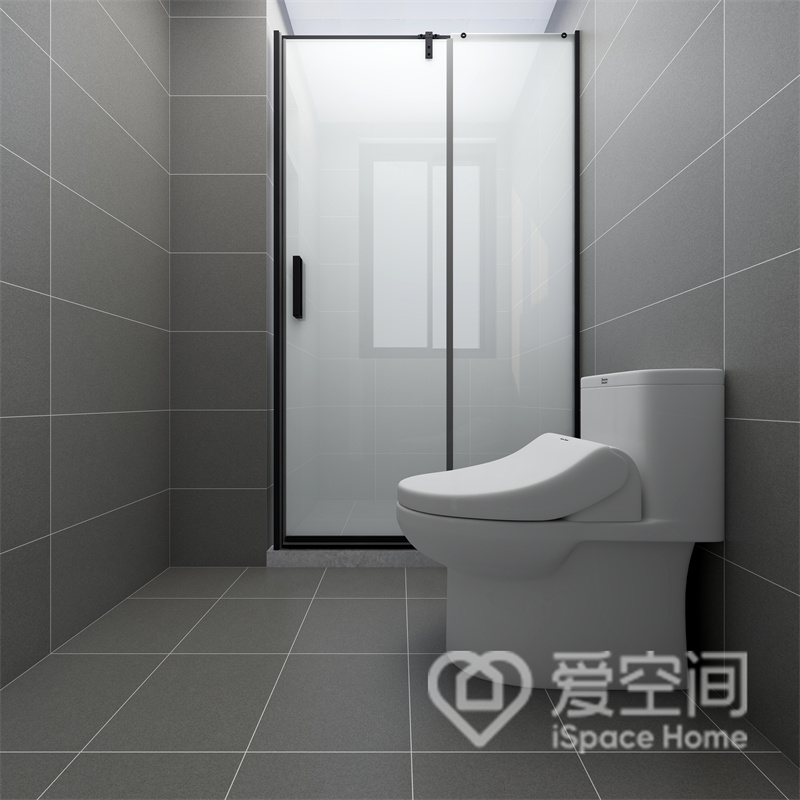 灰色的卫浴间中加入白色洁具点缀，诠释出业主对美的品味追求，干湿分离令卫浴生活变得更加舒适。